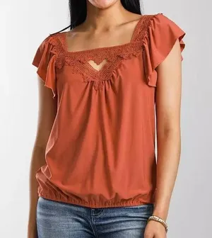 Daytrip Apricot Cut Out Flutter Sleeve Top thumbnail 1