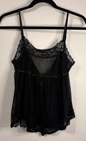 Vintage Y2K Victoria's Secret Babydoll Sheer Mesh Lace Shirt Sz M Black thumbnail 1