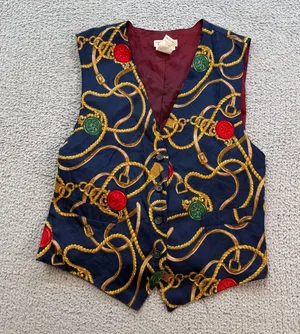 Vintage 90s Talbots Equestrian Chain Print Waistcoat Vest Women’s Large thumbnail 1