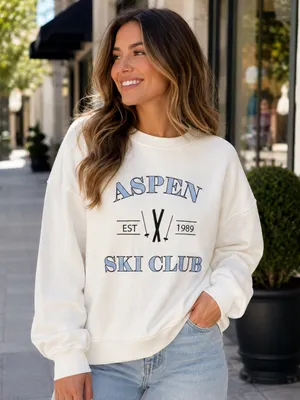 Lelis Aspen Ski Club Sweatshirt Large Ivory Blue Graphic NWT thumbnail 1