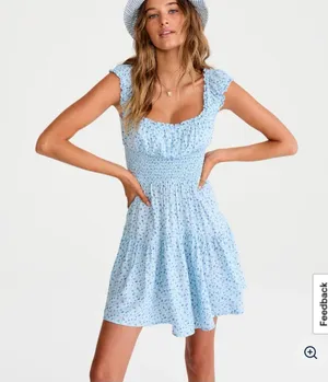 Aeropostale Light Blue Floral Smocked Mini Dress thumbnail 1
