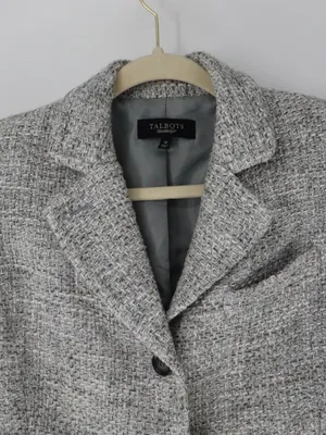 Talbots Tweed Blazer Size 10 Gray Textured Tailored Jacket Preppy Old Money thumbnail 4