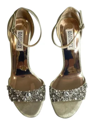 Badgley Mischka ❧ Barby Crystallized Heeled Sandals ❧ Gold Shimmery Leather ❧ 8M thumbnail 8