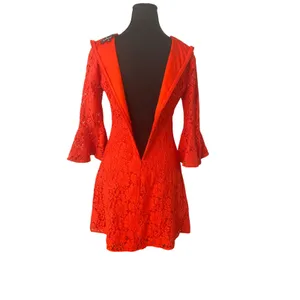 Lulus Favorite Flair Red Lace Bell Sleeve Dress Fit Flare Small Date Night Guest thumbnail 4