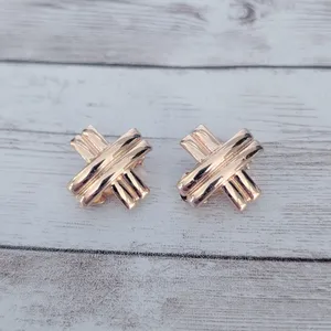 Vintage Clip On Earrings Warm Gold Tone Crossover Statement Large thumbnail 2