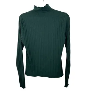 J. Crew Dark Green Ribbed Ruffle Neck Mock Neck Long Sleeve‎ Top Feminine Winter thumbnail 2