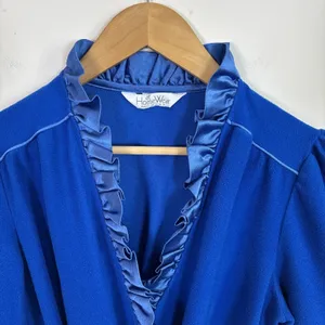 Vtg Sears At Home Wear Robe Womens Sz M Royal Blue‎ Ruffle Trim Long thumbnail 3
