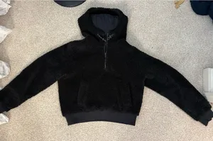 Black fluffy lululemon scuba halfzip cropped  thumbnail 1