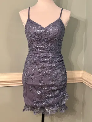 Stacees Purple Lace Spaghetti-Strap Evening Dress size 6 nwt thumbnail 3