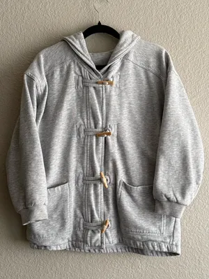 Cheetah Gray Hooded Toggle Duffle Sweatshirt Jacket Retro 90s thumbnail 3