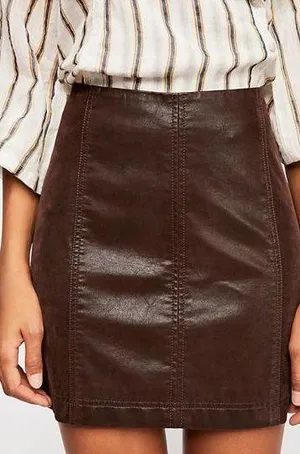Free People Brown Vegan Leather Skirt thumbnail 1