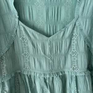 Frye & Co. Green Teal Eyelet Peplum Blouse Lace Floral Western Boho Flowy thumbnail 2