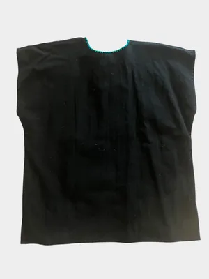 Mexican Embroidered Floral Black Huipil Blouse Folk Art Top Large thumbnail 5