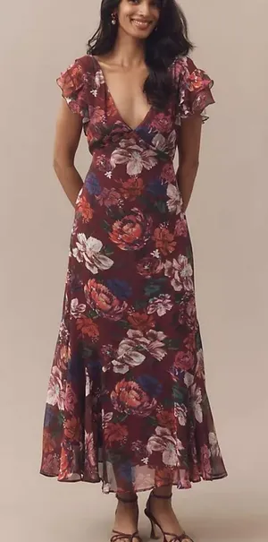Anthropologie BHLDN Flutter-Sleeve Plunging Maxi Dress NWT 2 thumbnail 1