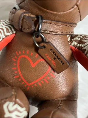 ✨Coach x Keith Haring Collaboration, Leather Bear Bag Charm or Key Holder Brown. thumbnail 8