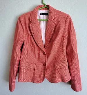 7th Avenue New York & Company Gingham 2-Button Blazer Red White Size 12 Y2K thumbnail 1