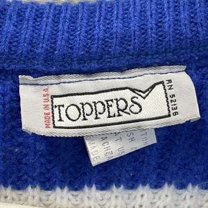 Vintage 80's‎ Toppers Womens M Sweater 100% Cotton Pullover Blue & White V-Neck thumbnail 2