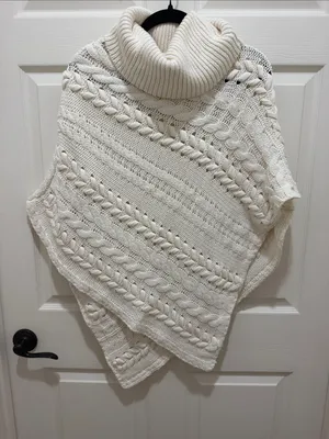 Anthropologie Cream Cable-Knit Cowl Neck Knit Poncho - XS thumbnail 1