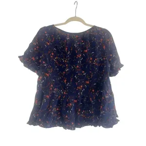 ✨Madewell Silk Stanza Ruffle-Hem Sz Large Top in Moonless Floral✨ thumbnail 6