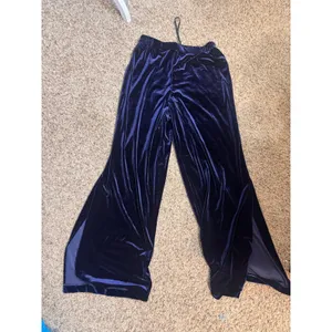 R&M Richards Navy Blue Velvet Wide Leg Pants Side Slit Holiday Size 12M party thumbnail 2