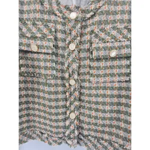 POL‎ Jacket Womens Large Green Orange Plaid Tweed Frayed Edge Button Up FWJ191 thumbnail 2
