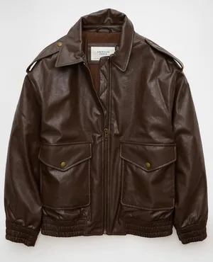 American Eagle Oversized Vegan Leather Bomber Jacket thumbnail 1