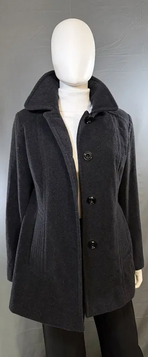 London Fog Wool Blend Coat M Black Charcoal Car Coat Button Front thumbnail 1