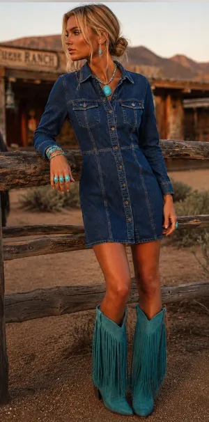 NWOT Frye Denim Button Down Mini Dress Dark Wash thumbnail 1