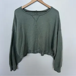 Aerie Beach Party Olive Green Cropped Crewneck Sweatshirt Size XL thumbnail 2