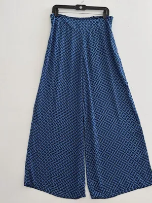 NEW Band Of Gypsies Palazzo Pants Wide Leg Flowy Blue & Orange Size LARGE thumbnail 2