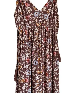 Pinkblush Boho Brown Floral Empire Waist Ruffle Hem Maternity Midi Dress Small thumbnail 5