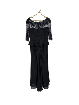 Mon Cheri Black Lace Sleeve Ruched Evening Gown sequin beaded 16 wedding mother thumbnail 2
