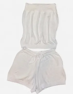 Source Unknown 2-Piece White Knit Beach Set with Tube Top and Shorts; Size SMALL thumbnail 1