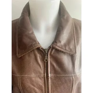 Vintage Women's Wilson's‎ Leather Jacket Coat XL Brown Corduroy Cuffs Excellent! thumbnail 4