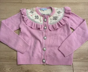 Hill House Desk Sweater Cardigan Wool Pearl Fair Isle Ruffle Size M thumbnail 1