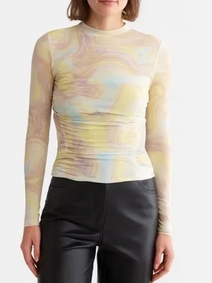 Revolve Anthropologie LONG SLEEVE RUCHED MESH TOP IN SKY MARBLE thumbnail 4