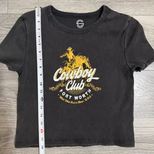 Texas Rodeo Women Top Size XL Cowboy Club Fort Worth Ribbed‎ Crop Washed Black thumbnail 6