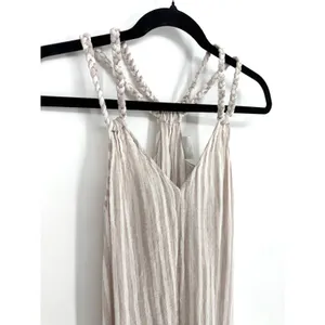 Rachel Ashwell Linen Blend‎ S, Striped Braided Racerback Midi Dress Boho Beach thumbnail 2