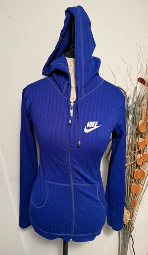 Nike Fit Womens Royal Blue Cable Knit Textured Full Zip Hoodie‎ Small Logo thumbnail 1