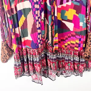 FARM RIO Long Sleeves Mixed Abstract Patches Button Front Mini Dress Small Boho thumbnail 9