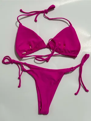 Hot Pink String Bikini Top and Bottom - Women Swim thumbnail 2