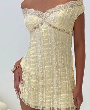 Off The Shoulder Yellow Mini Dress thumbnail 1