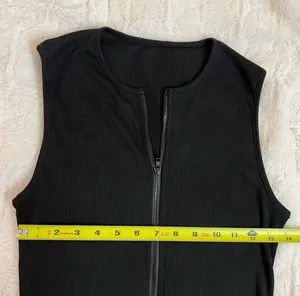 Solid Black Sleeveless Zip Up Mini Bodycon Dress Size M thumbnail 9