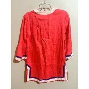 Boden‎ Linen Tunic Womens 6 Coral Pink Excellent Split V-Neck Contrast Trim Top thumbnail 7