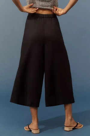 Anthropologie Linen Pleated Culotte Trousers Black NWT Size Small MSRP $138 thumbnail 4