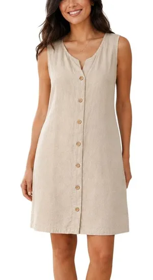 Terzo Millennio Linen Button Front Dress M Made in Italy Coastal thumbnail 1