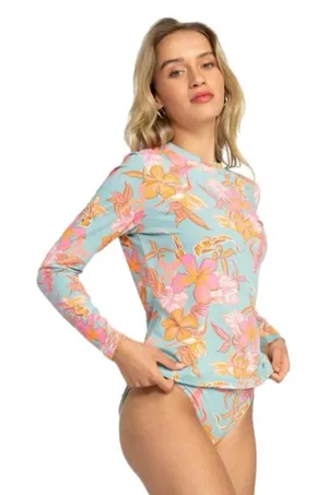 NEW Roxy Women’s UPF 50 Sun Protection Rash Guard Floral Long Sleeve Swim Tee thumbnail 1