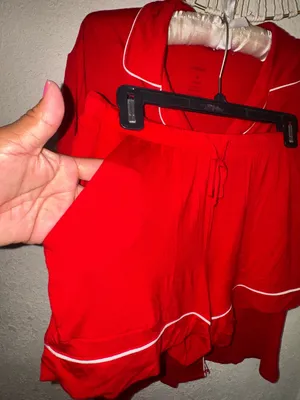 Auden Red Short Sleeve Pajama Top with White Piping Accent thumbnail 4