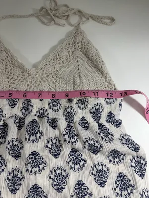American Rag Cie XL Boho Crochet Floral Maxi Dress Blue Ivory Festival thumbnail 4