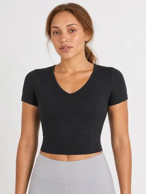 Lululemon Nulu Cropped Slim Yoga Short Sleeve‎ Top Black Size 2 thumbnail 1